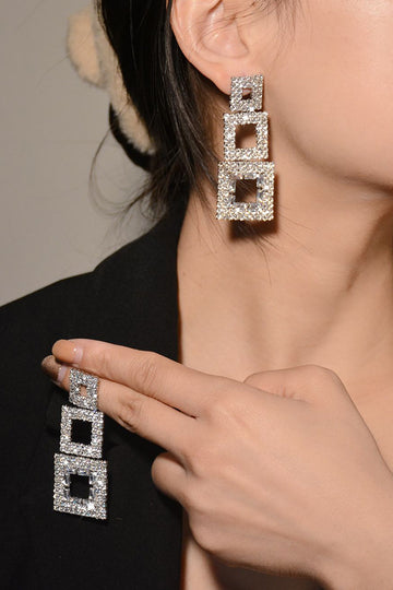 Rhinestones geometriske patchwork firkantede øreringe